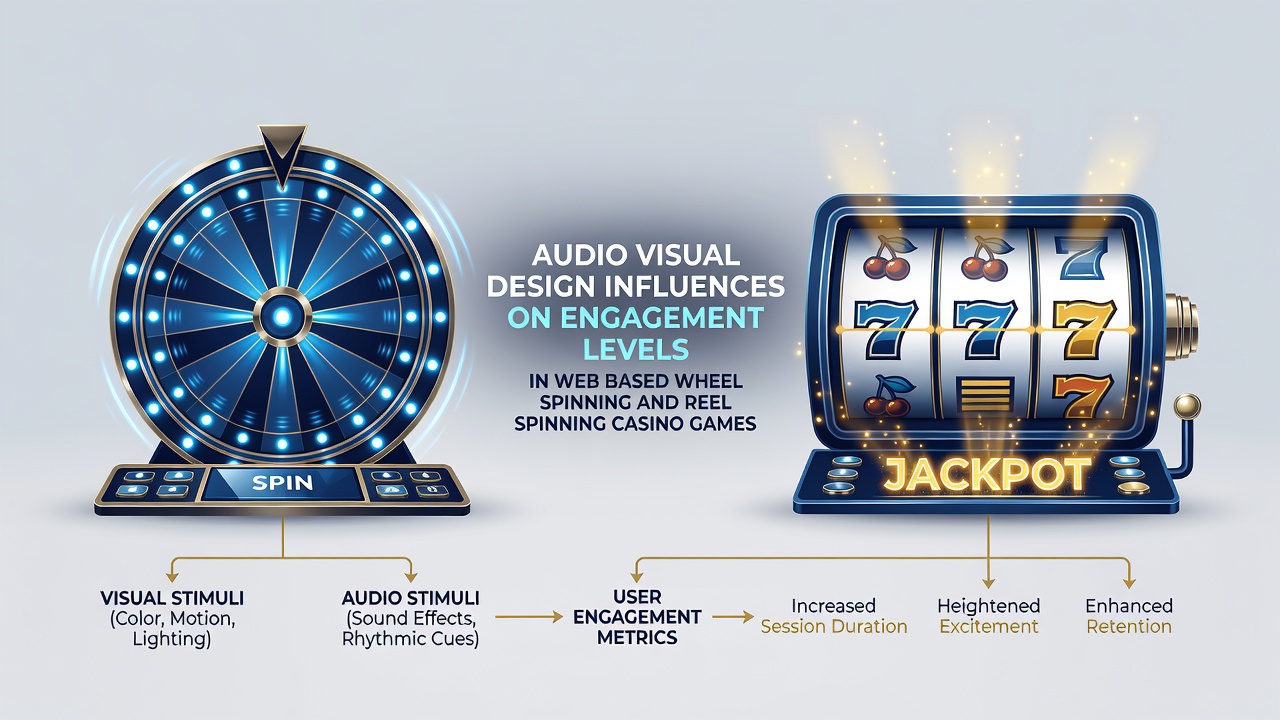 Audio visual elements enhancing engagement in web-based wheel and reel casino games