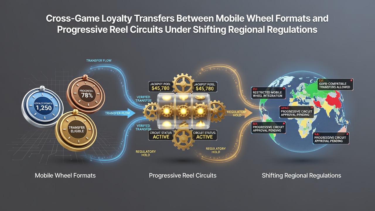Mobile app interfaces showing wheel-based games and progressive reel slots with loyalty point indicators