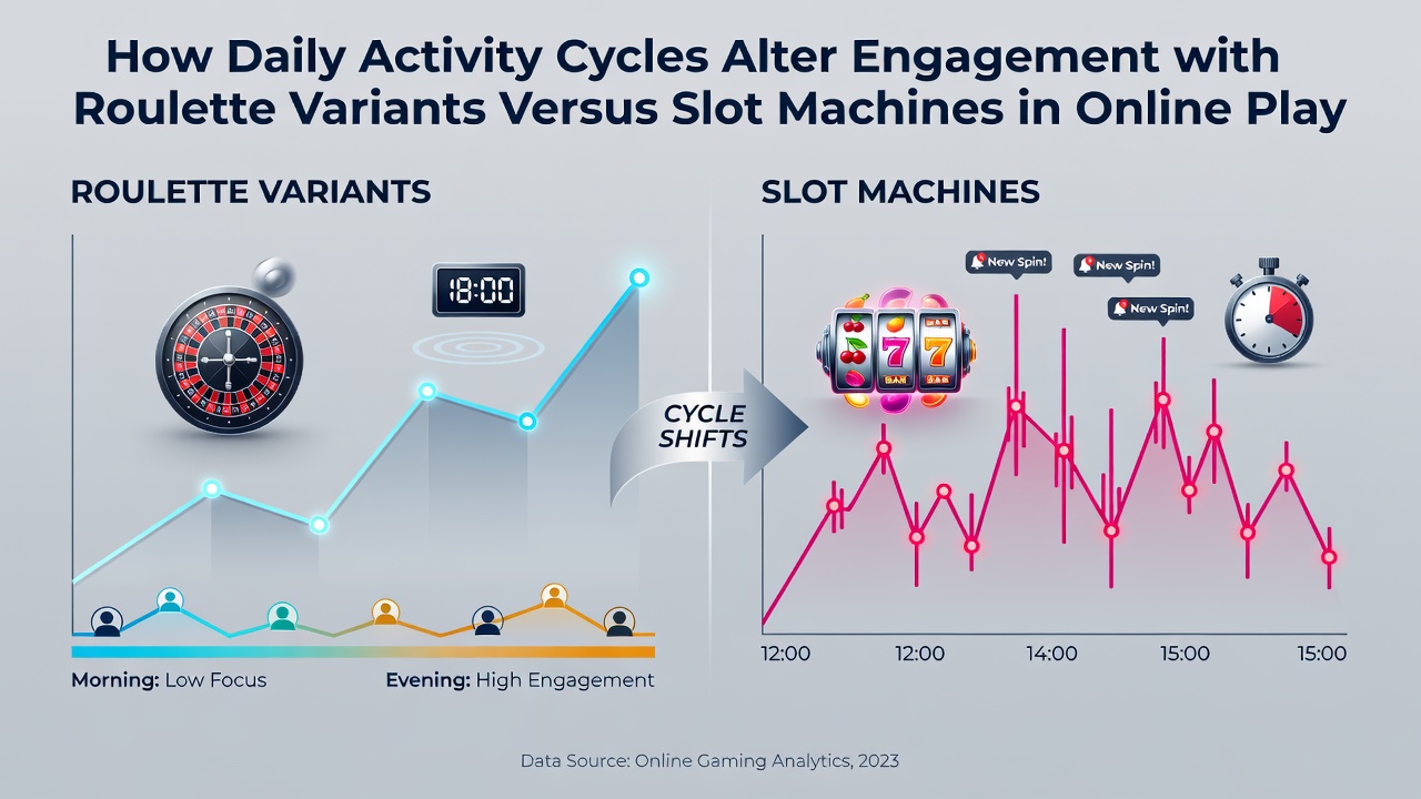 Heatmap illustrating time-based engagement differences between online roulette and slot machine variants