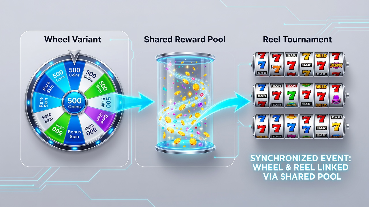 Close-up of reward pathway dashboard linking wheel spins to reel tournament entries on a smartphone screen