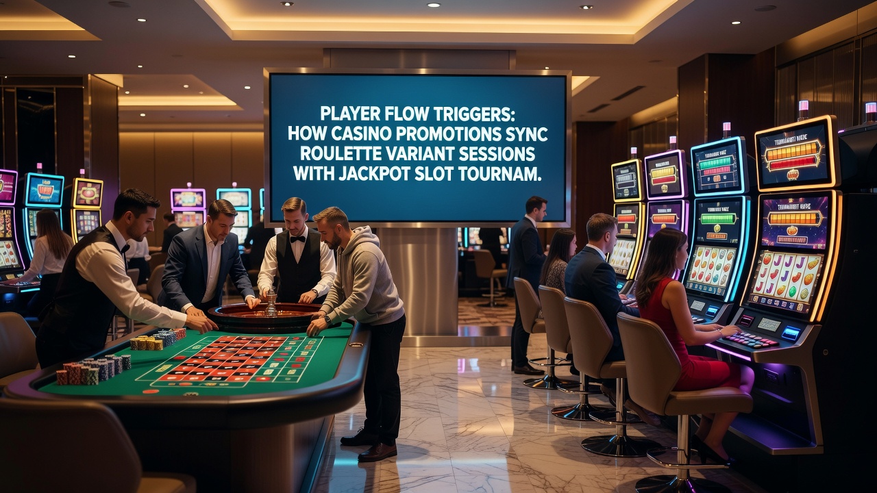 Diagram of mobile gaming promotion triggers connecting roulette sessions to slot tournaments