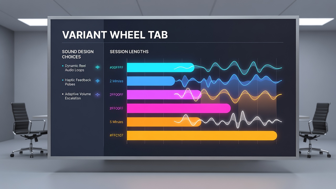 Analytics dashboard displaying session length correlations between mobile reel audio and wheel table play